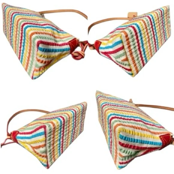 Dooney & Bourke Seersucker Multicolor Stripe Shoulder Bag w/ Bold Pink Interior - Picture 6 of 10